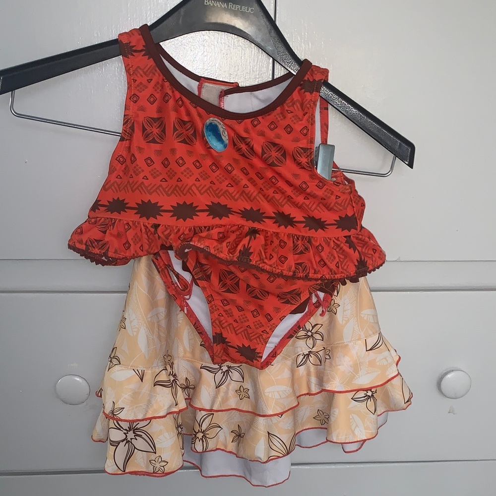 Disney Coral Red and Peach Ruffle Two-Piece Swim Set